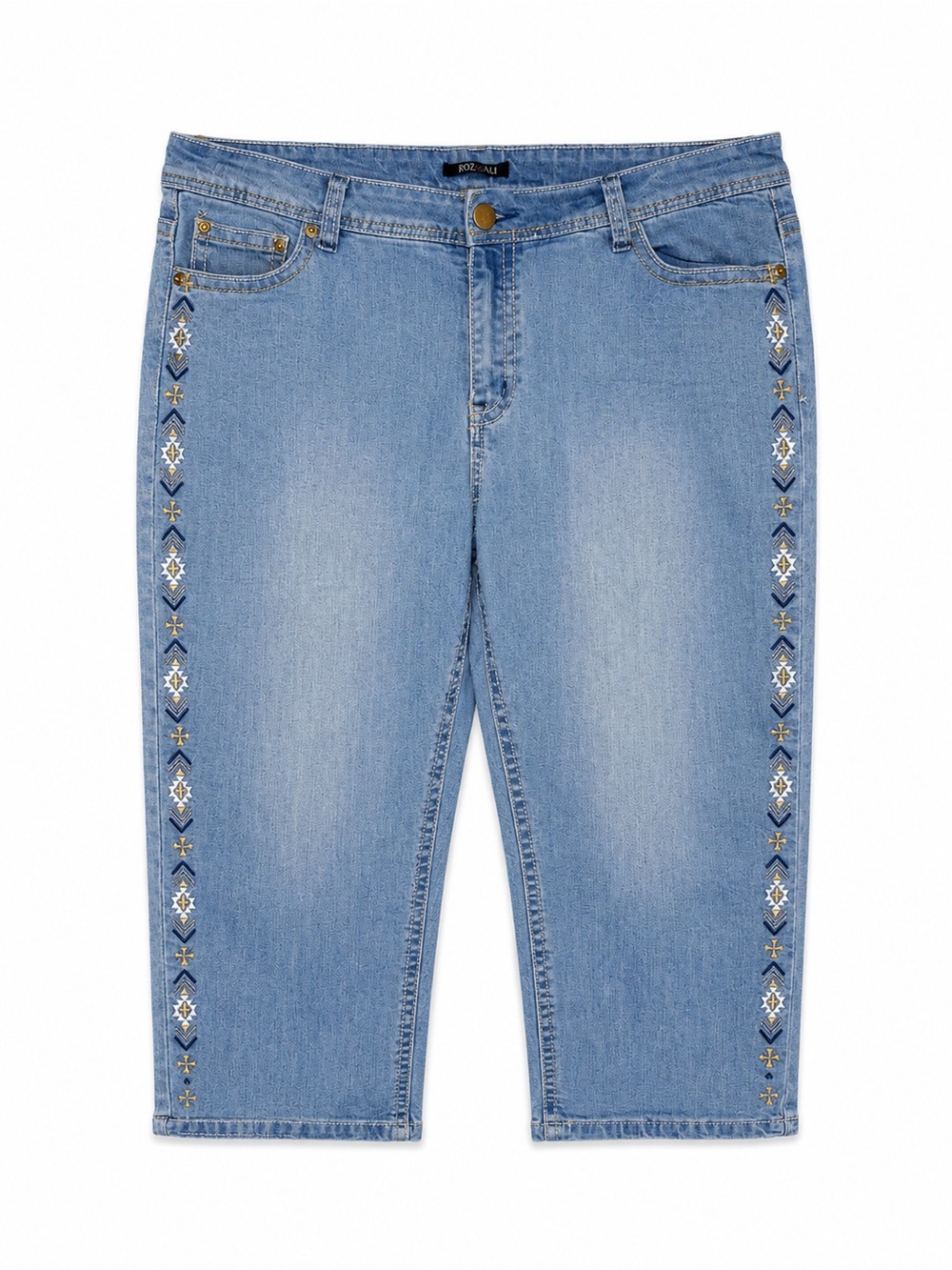 Roz & Ali Women’s Size 18 Embroidered Capri Jeans Light Wash Stretch Denim
